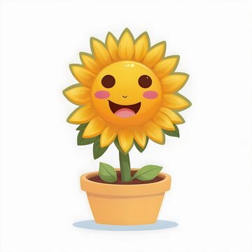 cute sun flower in pot kawaii character white background