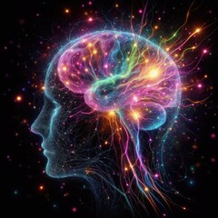 Poster - A bright brain on a black background
