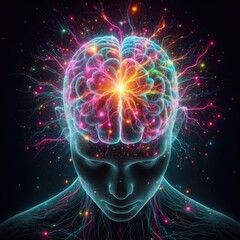 Poster - A bright brain on a black background