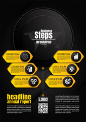Wall Mural - engaging black and yellow infographic templates for presentations. dynamic layouts, data visualizati
