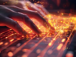 Glowing Digital Landscape with Futuristic Circuitry and Neon Sparks Representing Technological Innovation and Data-Driven Advancements