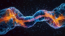 Vibrant DNA helix in neon colors against a dark space, symbolizing genetics and biotechnology.