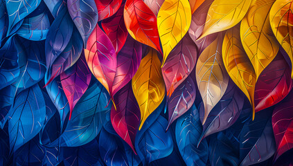 Wall Mural - Seasonal beauty of autumn leaves, a vibrant pattern of fall colors in natures design