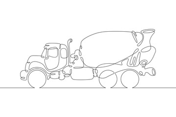 Poster - One continuous line.Automotive Concrete Mixer. Concrete truck. Concrete carrier.Construction equipment . Special machines. Construction machinery.One continuous line is drawn on a white background.