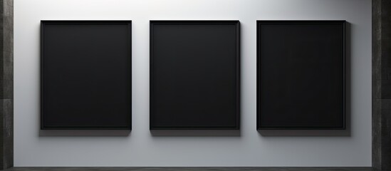 Canvas Print - A visual composition of three black picture frames hanging on a white wall against a clean white floor