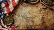 Columbus Day Theme, Overhead Shot of American Flag, Antique Compass, and Map