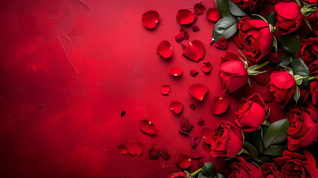 Elegant rose petal background with ample copy space. Perfect for creating romantic invitations, greeting cards, posters, and banners with a touch of floral elegance.
