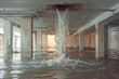 A water leak in a commercial building, with water dripping from a ceiling.