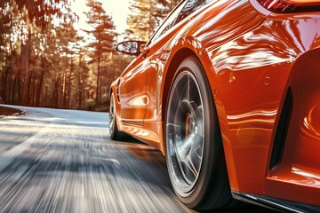 Wall Mural - red car on a road