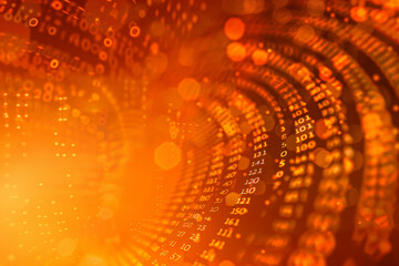 Poster - A abstract background with a orange shade, a radial blur, a ASCII code, and a retro font
