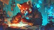 a cyberpunk fox in a laboratory