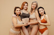 © Maria Vitkovska - Group of happy, beautiful, multiracial women wearing sexy lingerie, hugging, looking at camera