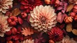 floral background with dahlia, rose and fall leaves