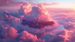 A castle atop floating rocks surrounded by dreamy pink-hued clouds at sunset,ai generated