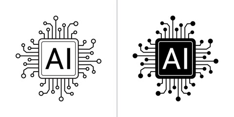 digital technology circuit line style machine learning design. editable stroke and solid icon set. v