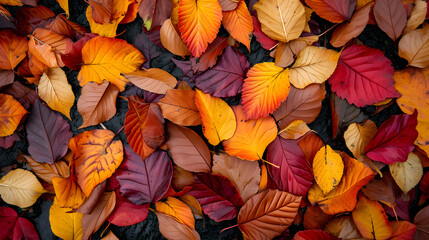 Wall Mural - the patterns and textures of autumn leaves on the ground, creating abstract compositions