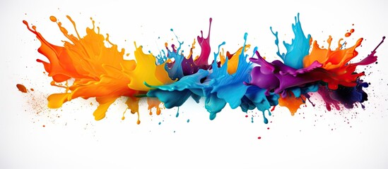 Wall Mural - Vibrant and varied paint splashes in multiple colors scattered across a plain white background