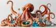 Scientifically-Inclined Octopus Surrounded by Research Equipment and Glassware on White Background