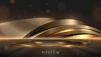 Wall Mural - modern platform for product presentations or awards ceremonies, featuring an elegant golden stage wi