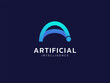 Artificial intelligence with letter A curved lines technology Analysis logo vector design concept. AI technology logotype symbol for advance technology, tech company, identity, robotic, innovation, ui
