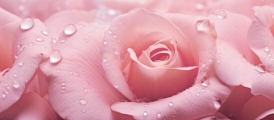 Wall Mural - There are many drops of water on the petals of a rose, creating a beautiful and delicate pattern