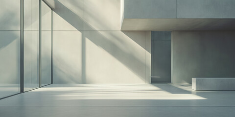 Modern loft living room grey wall and floor and light from window