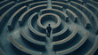 Man standing in the center of a maze