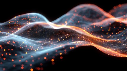 Poster -   an orange and blue light wave on a black background