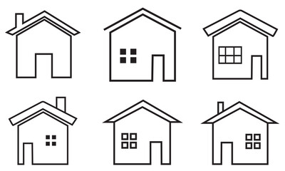 Collection home icons. House symbol. Set of real estate objects and houses black icons isolated on white background. Vector illustration. Houses icons set.