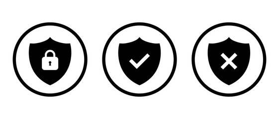 Poster - Shield with padlock, checkmark, and cross mark icon. Security shields concept
