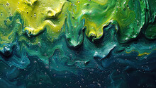 Abstract Green And Blue Fluid Background, Green Abstract Liquid Texture With Swirls Of Color. Created With Ai