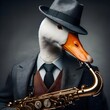© palangsi - A smooth suave goose playing the saxophone, concept of goose jazz