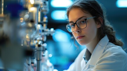 Poster - An engineer is conducting experiments in a science lab, wearing a lab coat. AIG41