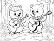 © Ameer - Engaging coloring book page featuring two adorable bears strumming guitars - perfect for children’s creativity and adult relaxation, vector design