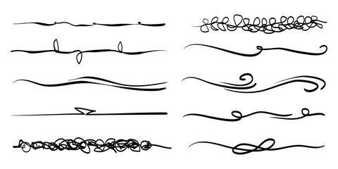 Poster - Hand drawn set of underline, curly swishes, swashes, swoops. swirl. Highlight text elements. vector illustration