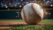 A Dynamic Scene Capturing A Baseball With Dust Explosion On The Pitcher's Mound Representing The Game's Intensity