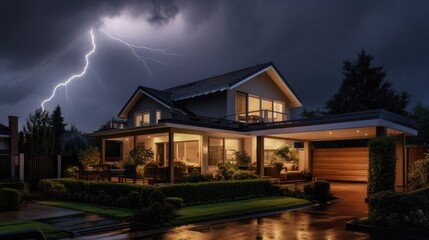 Lighting storm over a suburban house