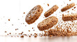 Cookies  Isolated on white background.
Pile cake crumbs, cookie pieces flying isolated on white, clipping path. Cookies crumbs in flight.
