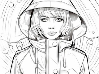 Sticker - Monochrome outline of slim raincoat - ideal for creative coloring activities