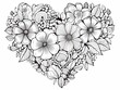 Romantic floral doodles: intricate heart-shaped pattern with botanical elements – ideal for adult coloring engagement