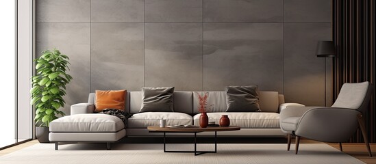 Canvas Print - Contemporary living space furnished with a comfortable couch and a central coffee table