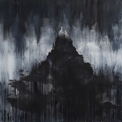 Poster - Black and white painting of a castle in the rain. Suitable for various creative projects