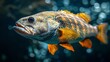  A sharp image of a fish in clear water with distinct bubbles and a blurred backdrop