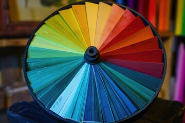 Poster - Multicolored umbrella on top of a table, suitable for various concepts and designs
