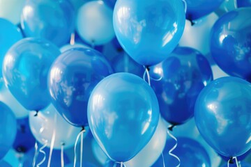 Poster - A bunch of blue and white balloons floating in the air. Perfect for celebrations and party decorations