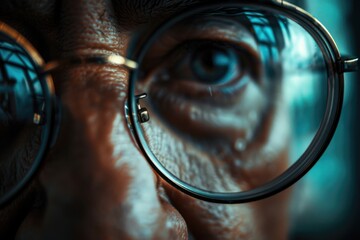 Poster - Close up of a person wearing glasses, suitable for various concepts and designs