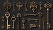 A collection of antique keys on a black background. Ideal for vintage design projects