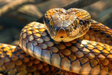Poster - A close up of a snake on a branch. Can be used for nature or wildlife themes