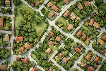 Poster - Aerial view of houses and streets, ideal for real estate concepts