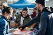 Volunteers distributing food and supplies to homeless individuals at a charity event, spreading kindness and support, Generative AI